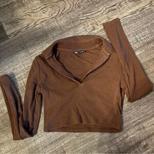 Zara Chestnut Ribbed Crop Top